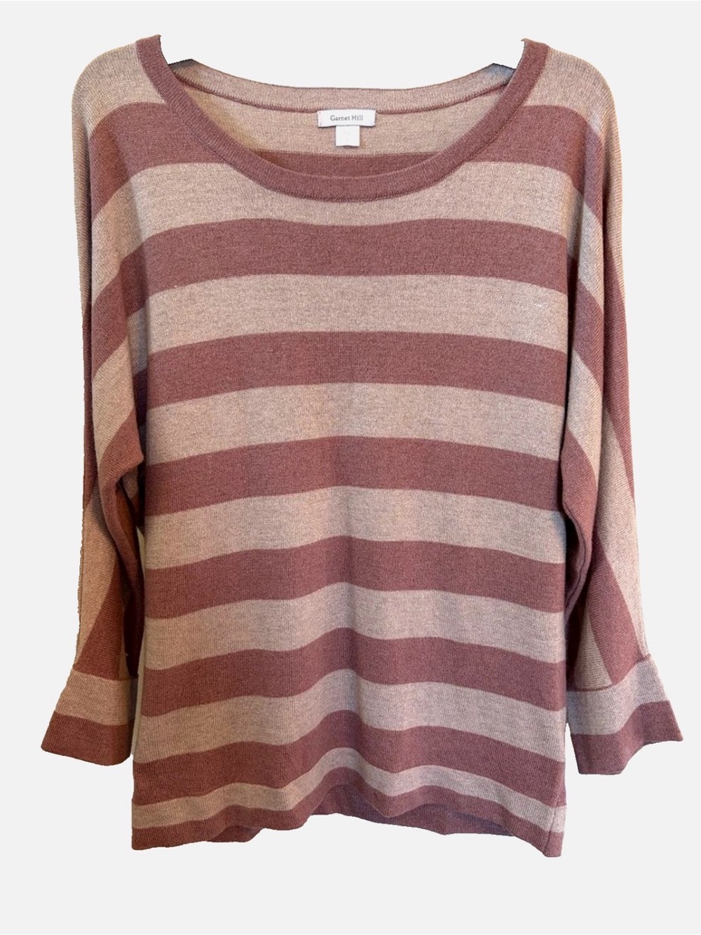 Garnet Hill Striped Sweater L Wool Cashmere Rabbit Hair Metallic Shimmer
